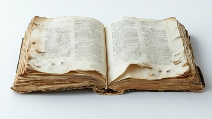 Obraz premium A weathered page with gentle creases and faint text rests on a pristine white surface, conjuring feelings of nostalgia and a rich literary past.