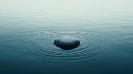 A simple abstract of a smooth stone floating on calm water, representing stillness, emptiness, and the act of letting go