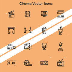 Collection of cinema vector icons showcasing various movie and film-related elements suitable for entertainment and media themes.