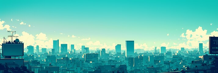 Obraz premium The Vibrant City Skyline Captures a Breathtaking Contrast Beneath a Striking Blue Sky