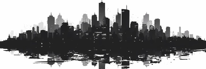 Obraz premium Exploring the Vibrant City Skyline at Dusk With High Contrast Effects and Dramatic Silhouettes