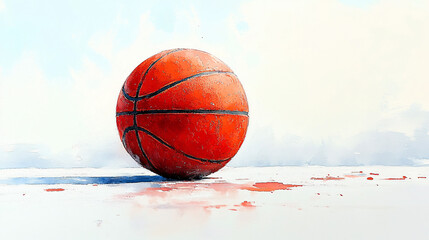 A vibrant watercolor illustration of a basketball, ideal for sports-themed events, motivational posters, and playful designs, featuring ample space for text.
