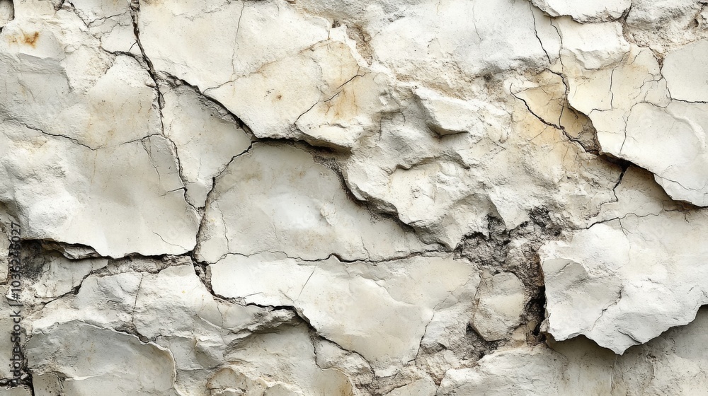 Poster The surface of an aged plaster wall is adorned with cracks and peeling, highlighting the effects of weathering and time in an urban setting.