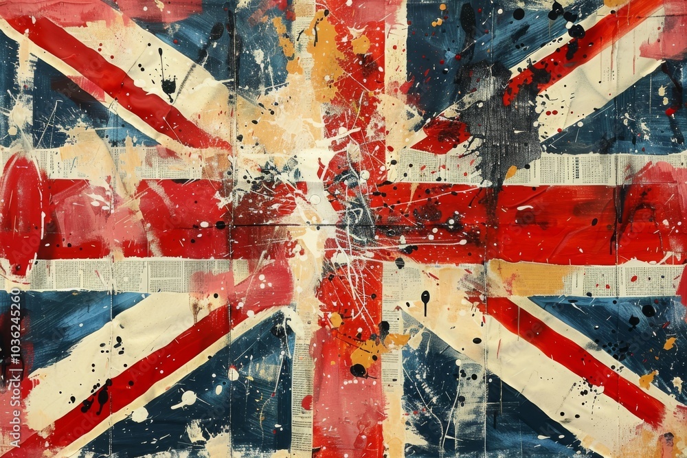 Poster abstract flag art with dynamic paint splatters and bold colors. concept of artistic interpretation a