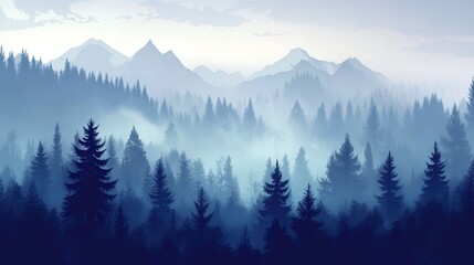 Obraz premium Misty Mountain Forest Landscape