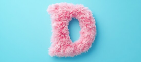 Fototapeta premium Pink Fluffy Letter D on Blue Background