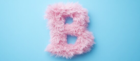 Fototapeta premium Pink Furry Letter B on Light Blue Background