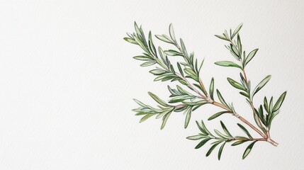 Detailed botanical watercolor illustration of rosemary