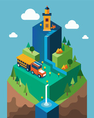 As the project continued the once towering landfill began to shrink as valuable materials were successfully extracted and the remaining waste was compressed into a smaller space.. Vector illustration