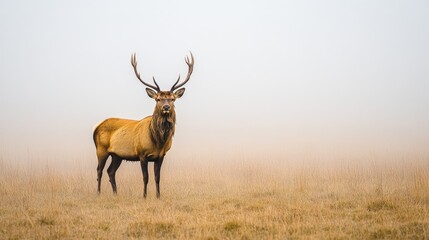 Majestic Elk in Foggy Meadow Landscape