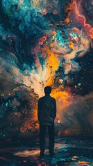 Fototapeta premium Abstract Cosmic Art: A Silhouette Gazing at the Stars