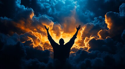 Ethereal figure ascending into clouds, glowing light from above, symbolizing heaven's eternal joy and divine rewards, abstract background, heavenly splendor