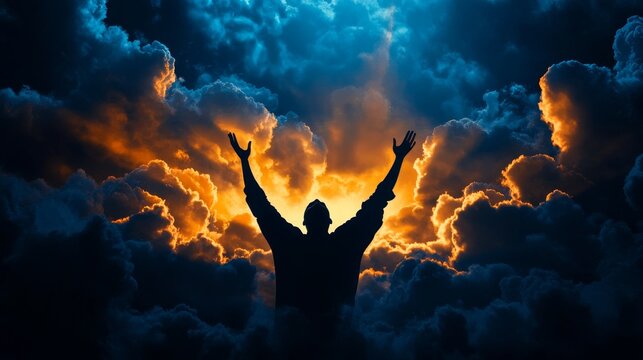 Ethereal figure ascending into clouds, glowing light from above, symbolizing heaven's eternal joy and divine rewards, abstract background, heavenly splendor