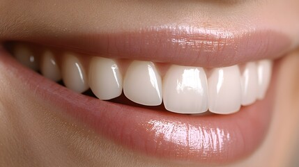 Fototapeta premium Close-up of a patient's smile, with before-and-after professional whitening results, focusing on the enhanced brightness and clarity, Photorealistic, High Resolution