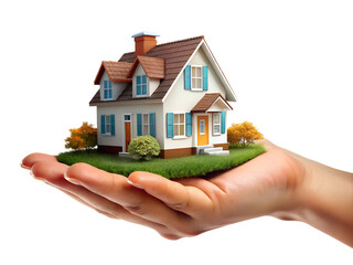 Hand Holding a Small House Representing Real Estate and Property Investment Concept