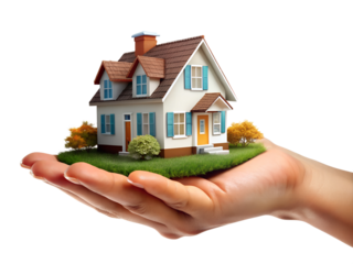 Hand Holding a Small House Representing Real Estate and Property Investment Concept