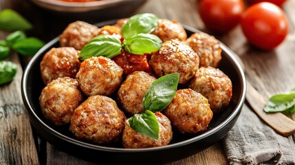 Close-up of Meatballs with Basil and Sauce