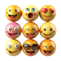 Emoji Planet A vibrant grid of 3D emoji icons, showcasing a spectrum of emotions from joy and love to surprise and coolness. Perfect for social media, websites, and app designs. 