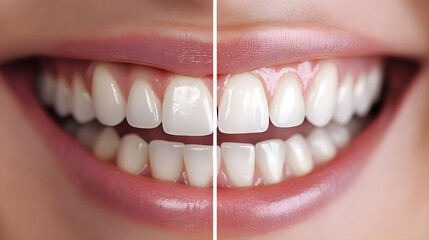 Testimonial from a patient detailing their teeth whitening experience, with side-by-side photos showcasing the transformation from dull, stained teeth to a bright, clean smile