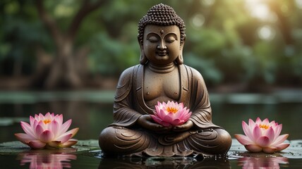 buddha statue with flower