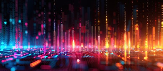 Abstract futuristic background technology and big data graphic with blue and orange neon light. 3D rendering
