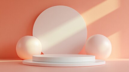 Fototapeta premium 3d vector cream display podium with shapes around