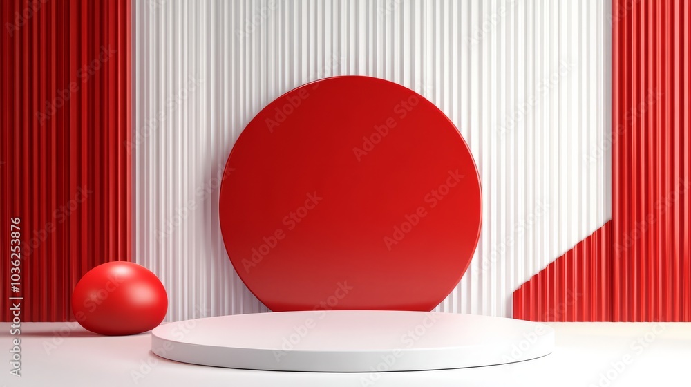 Poster 3d empty red and white background with white display