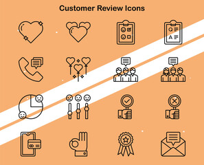 Collection of customer review icons showcasing rating systems and feedback perfect for e-commerce and business themes.