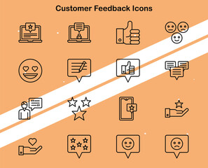 Set of customer feedback icons illustrating rating and review systems ideal for business and e-commerce themes.
