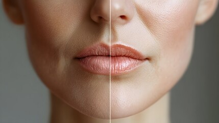 Detailed comparison blog post, showing different wrinkle treatments around the mouth area, with side-by-side transformation photos, Digital Rendering, High-Resolution