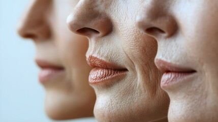 Time-lapse of a series of anti-aging treatments, featuring fine lines around the mouth diminishing and skin becoming visibly smoother in before-and-after shots
