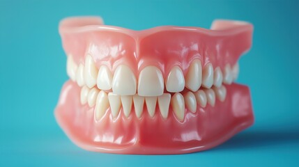 Fototapeta premium Dentoform, Dental teeth model. Dental Model. Close up tooth model mock tooth on blue background, close-up