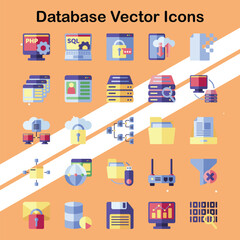 Collection of database icons illustrating data storage and management suitable for technology and IT themes.