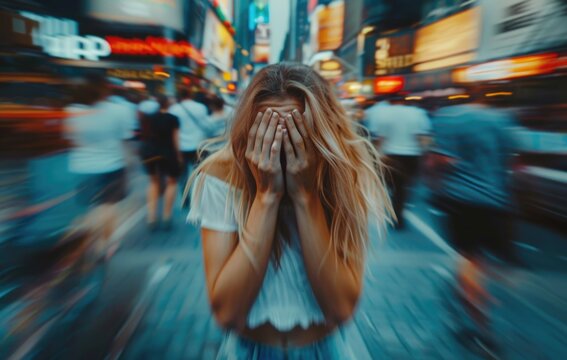 Intense struggle - depiction of person in suffering from panic attack, illustrating psychological disorder, vegetovascular dystonia, capturing profound impact of disease on mental and physical health.