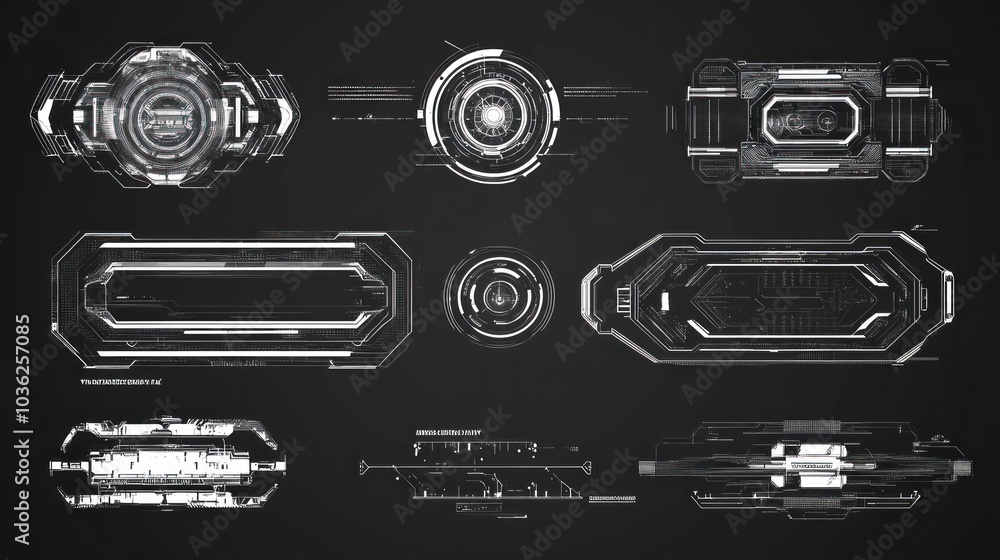Poster futuristic digital interface elements for technology applications.