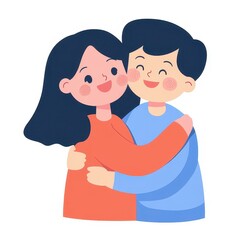 Fototapeta premium Two pals embrace in a bright cartoon scene, highlighting the joy and warmth of friendship and support.