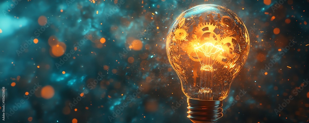Fototapete a detailed light bulb embellished with gears and cogs, illustrating the dynamic relationship between