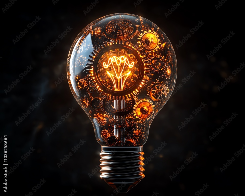Poster a light bulb intricately adorned with gears and cogs, symbolizing innovation and the synergy between