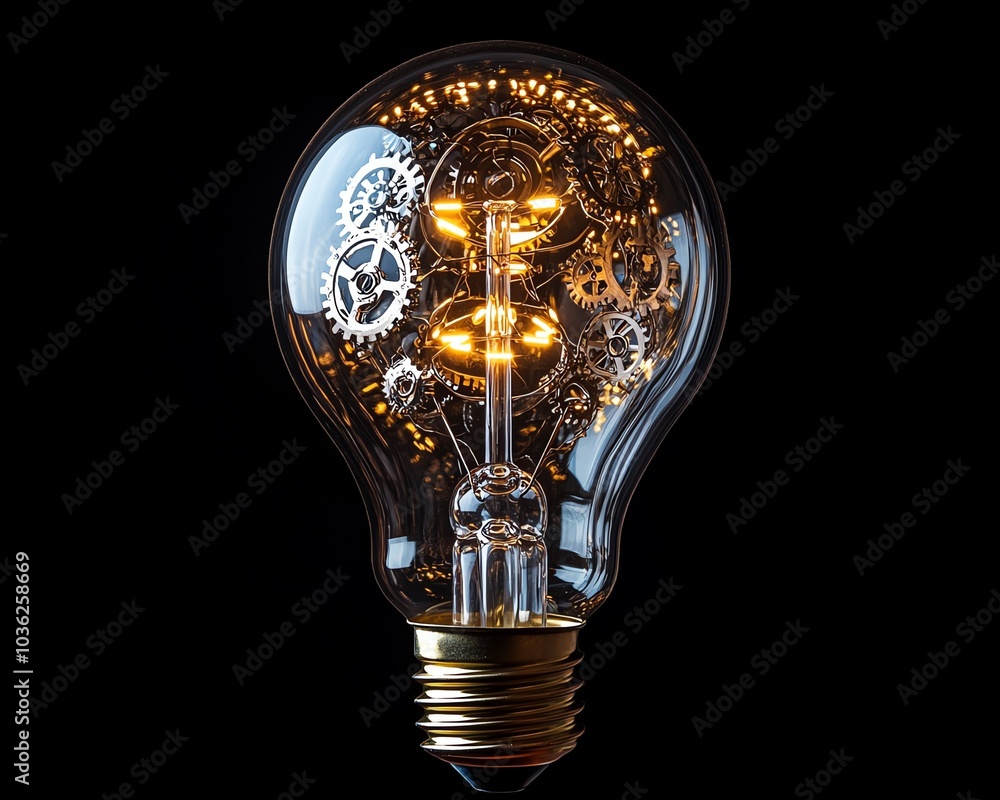 Poster a light bulb intricately adorned with gears and cogs, symbolizing innovation and the synergy between