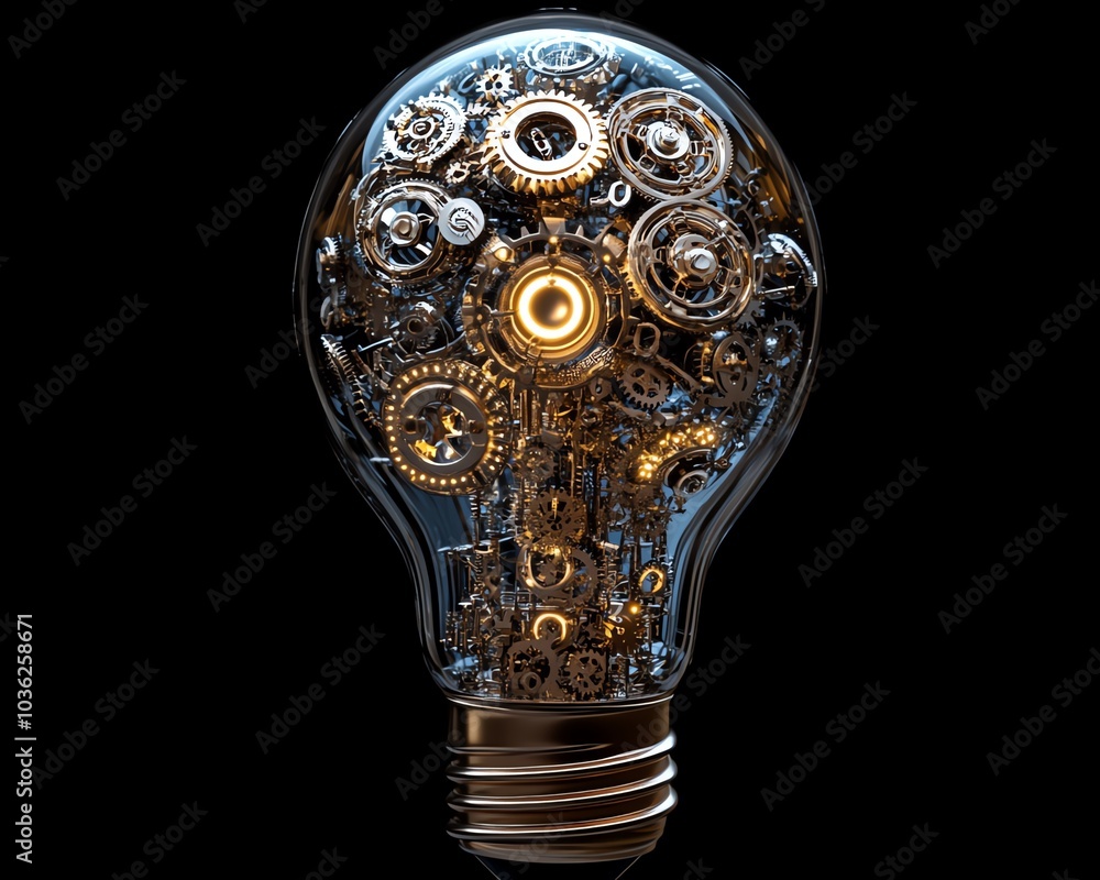 Poster a light bulb intricately adorned with gears and cogs, symbolizing innovation and the synergy between