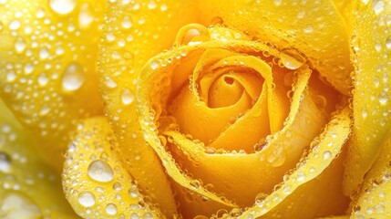 A close-up of a yellow rose with water droplets.