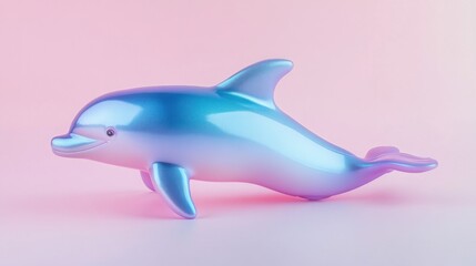 Obraz premium A shiny, blue and white dolphin figurine against a pink background.