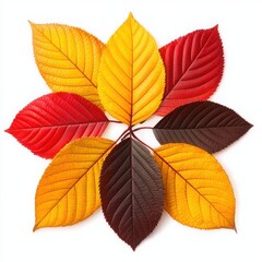 Colorful autumn leaves arranged in a stunning circular pattern.