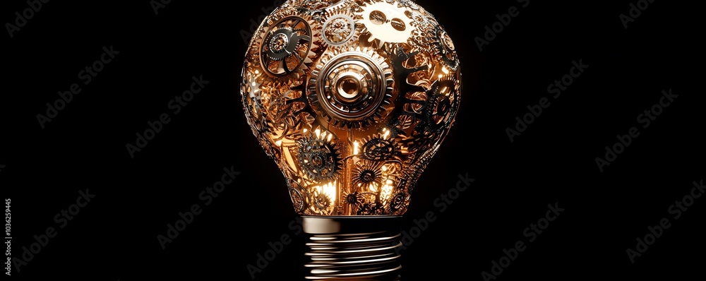 Poster intricate light bulb adorned with mechanical gears and cogs, representing the synergy of creativity 