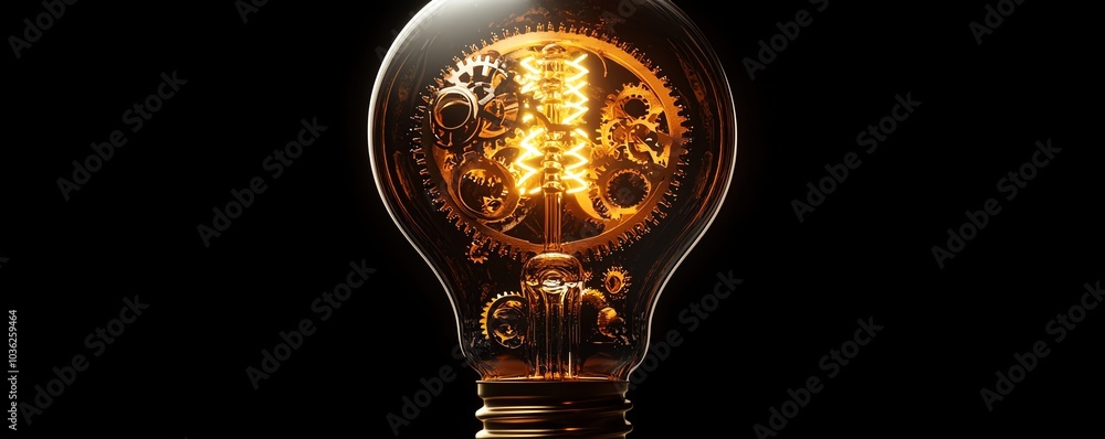 Poster intricate light bulb adorned with mechanical gears and cogs, representing the synergy of creativity 