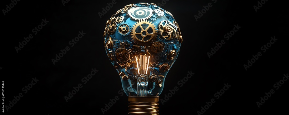 Poster intricate light bulb adorned with mechanical gears and cogs, representing the synergy of creativity 