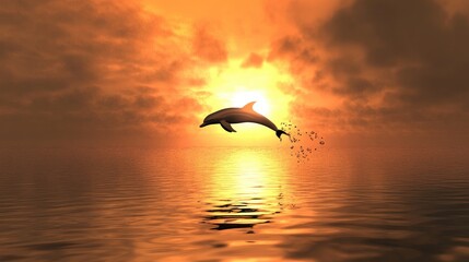 Dolphin Jumping at Sunset Over Calm Water