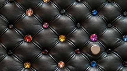 Fototapeta premium Black Leather Upholstery with Colorful Jewels