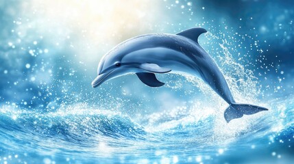 Fototapeta premium Playful Dolphin Leaping Above Sparkling Waves