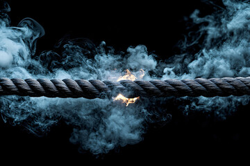 industrial detonation cord igniting with gray smoke wisps